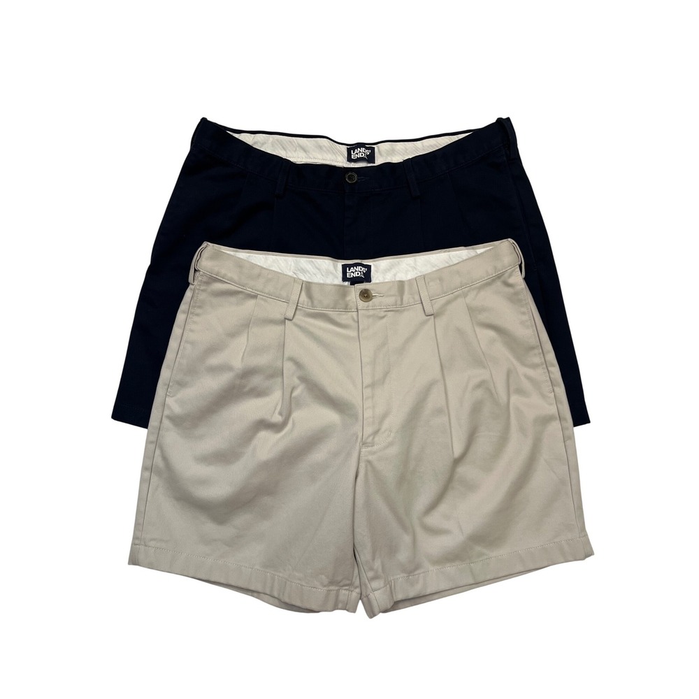 Lands' End Men's Navy Blue Khaki 100% Cotton Chino Shorts Bundle Size 36